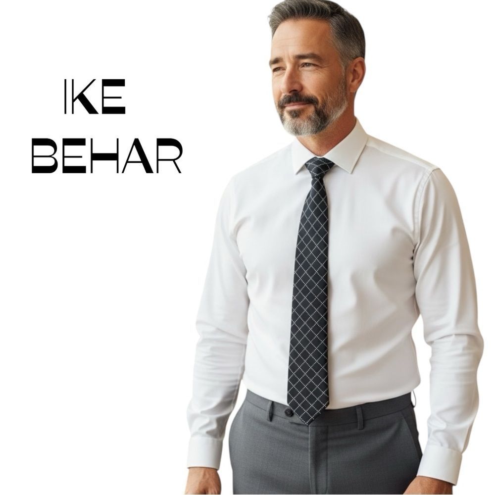 Ike Behar Black White Diamond Silk Necktie NWOT Career Office